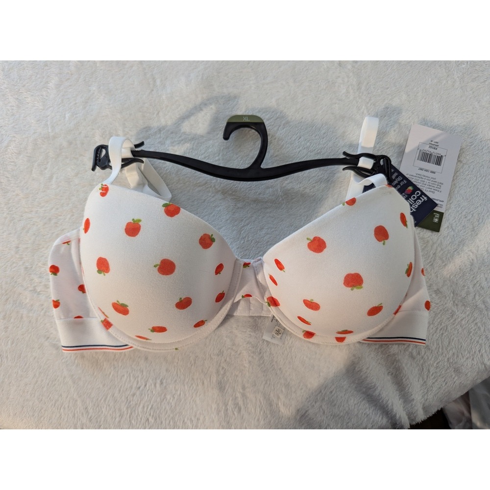 Fruit of the Loom Underwire Bra Womens XL White Appleprint NWT FR152